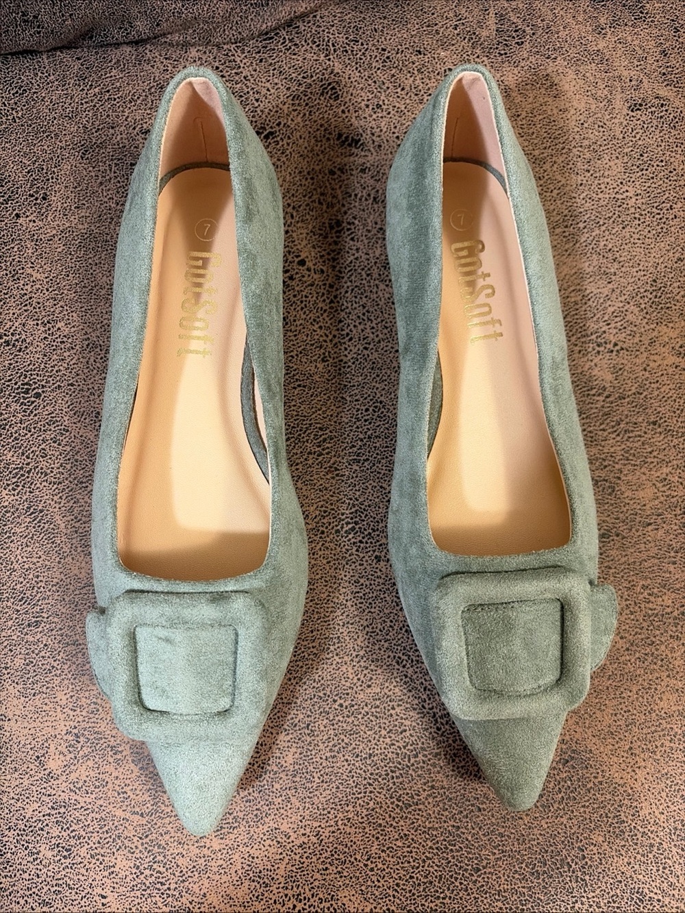 GotSoft Lambskin Insole Womens Square Buckle Flats Pointed Size 7